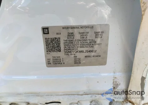 2020 Chevrolet Traverse Awd Lt Cloth from USA, damaged, VIN 1GNEVGKW6LJ140612